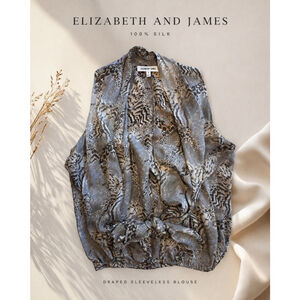 Elizabeth and James 100% Silk Draped Sleeveless Blouse Snakeskin Print Tie Waist